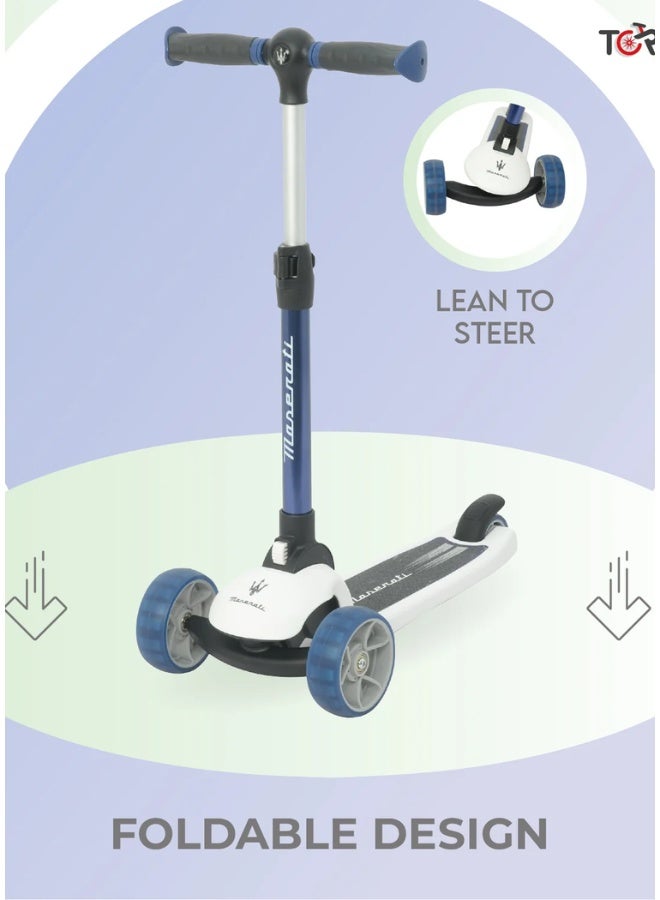 DAT Maserati Kids 3-Wheel Scooter with Flashing PU Wheels, Lean-to-Steer, Foldable Design, Height Adjustable Handlebar, Rear Brake, 48 kg Capacity (58 x 32 x 70 cm) - Image 3